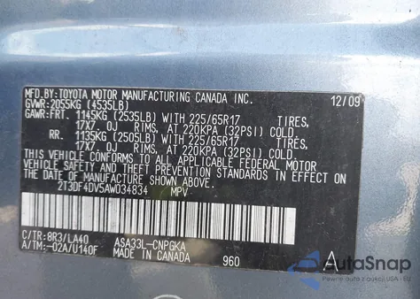 2010 Toyota Rav4 Limited from USA, damaged, VIN 2T3DF4DV5AW034834